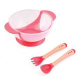Baby Stay Put Feeding Bowl With Suction Base and Temperature Sensing Spoons